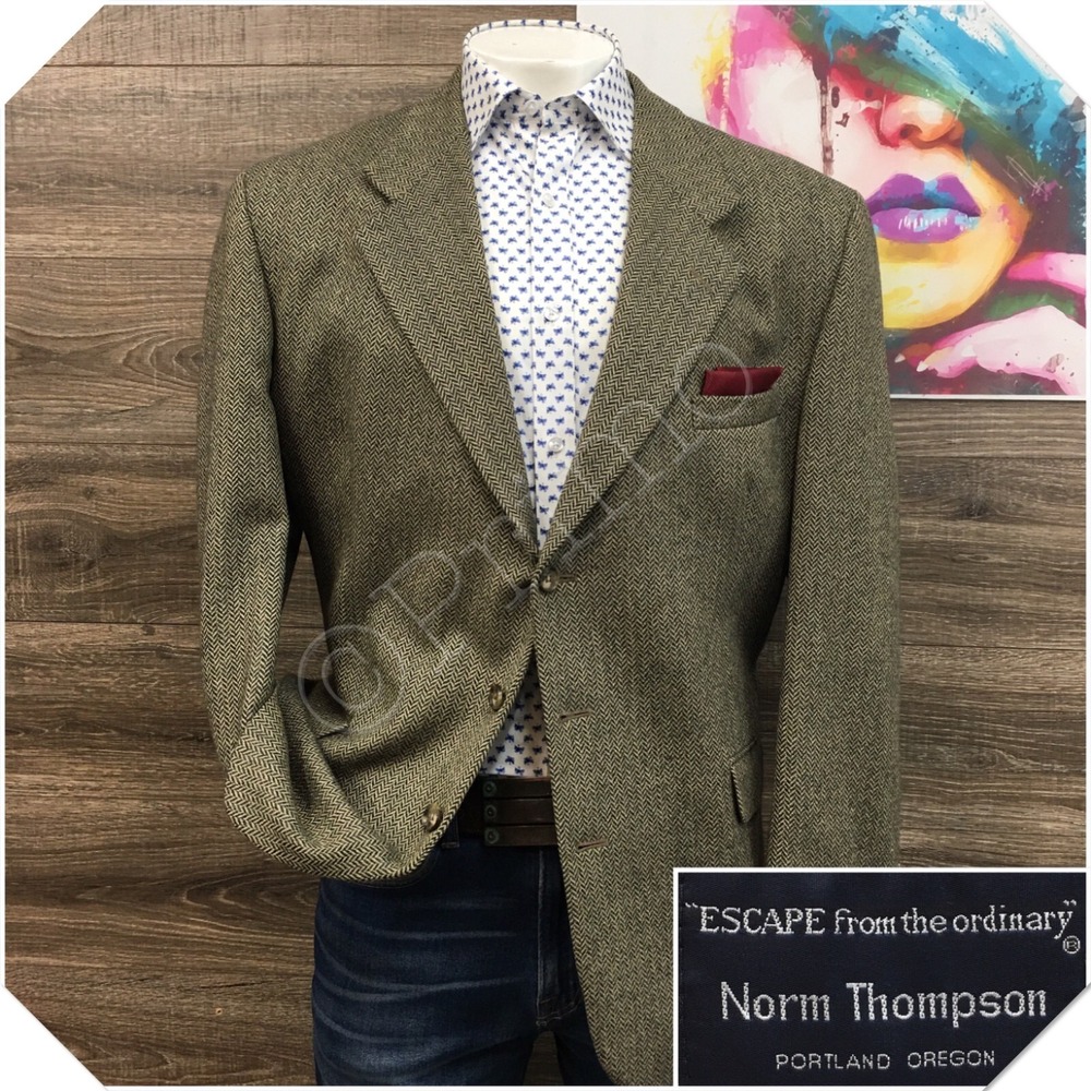 VINTAGE NORM THOMPSON Mens Blazer Sport Coat Casual Jacket 46R Wool Silk Suit